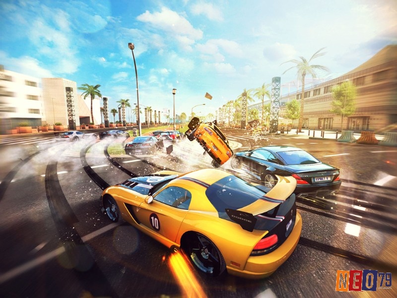 Chơi Asphalt 8: Airborne cần điều khiển xe tránh các chướng ngại vật và đối thủ khác