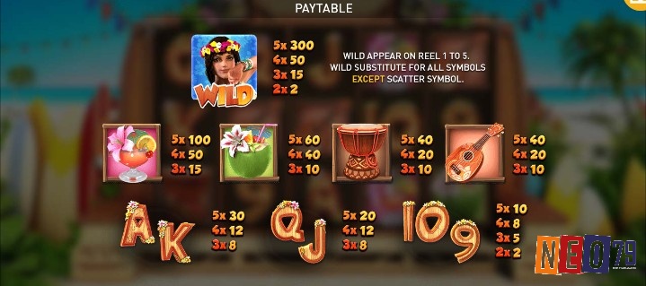 Các biểu tượng lá bài cũng được thiết kế hài hoà với chủ đề của Game Slot Hula Girl